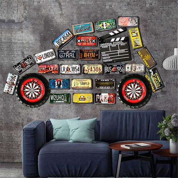 Antique Design Wall Painting Sign 3D License Plate Wall Craft for Room Bar Tin Painting Decoration Adornment Wall Plate Wholesale