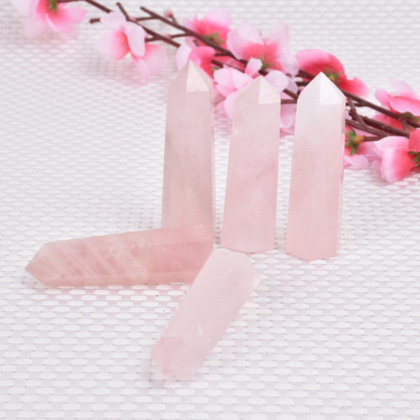 6 pcs Natural Rose Crystal Magic Point Quartz Crystal Point Healing Hexagonal Wand Treatment Stone Home Decoration Wholesale