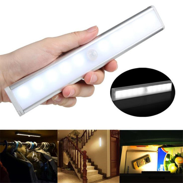 Battery Powered Wireless Cabinet IR Infrared Motion Detector Wall Lamp Motion Sensor Night Light Potable 10 LED Closet Lights