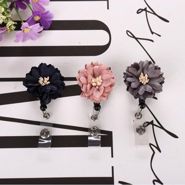 Fashionable Retractable Badge Holder Cute Adorable Rose-red Bling Crystal Rhinestones Flower Reels ID Card Clip Holders