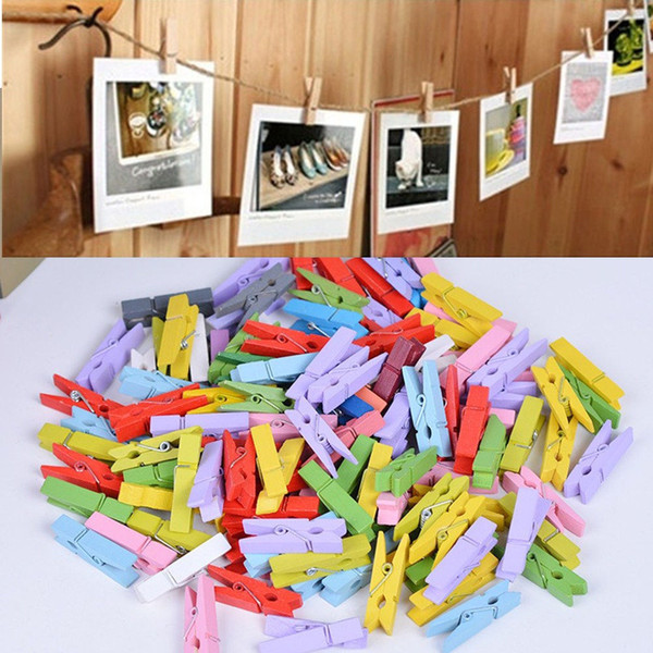 100 Pcs Random Mini Colored Spring Wood Clips Clothes Photo Paper Peg Pin Clothespin Craft Clips Party Decoration