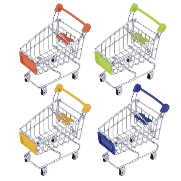 Fashion Mini Supermarket Hand Trolleys Mini Shopping Cart Desktop Decoration Storage Phone Holder Baby Toy