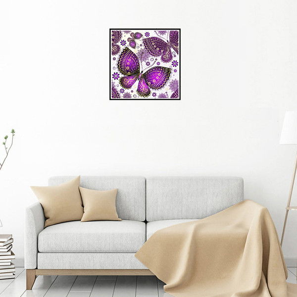 5D DIY Diamond Painting Purple Butterflies Round Drill Diamond Painting Cross Stitch Room Decor Embroidery Butterfly Picture 35*35cm