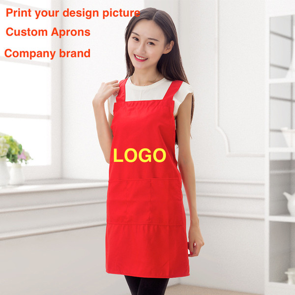 100pcs/lot pure color blank aprons advertisement cotton thickening apron waterproof printed company logo custom design wholesale