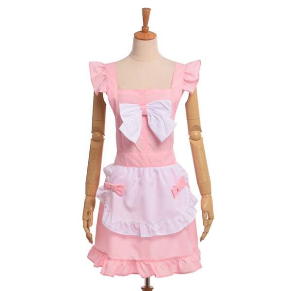 Women Aprons Lolita Bow Florist Lace Maid Cosplay Uniforms Cute Shop Baking Girl's Apron Dress Pink/Black