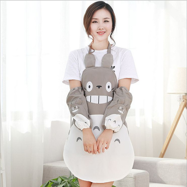 Han Edition Fashion Creative Totoro Apron Waterproof And Oil Household Kitchen Cooking Cartoon Apron Long Sleeve Cuff A032