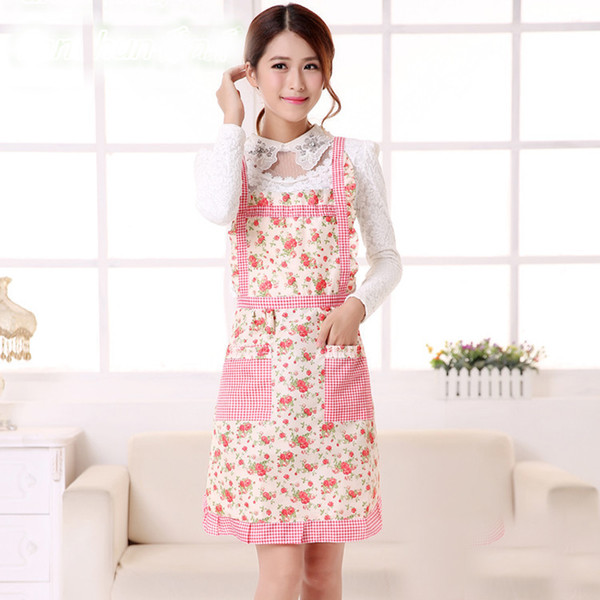 New Lady's Retro Style Flower Pattern With Pocket Cotton Kitchen Cooking Lattice Apron Cooking UK Baking Home Cleaning Tool Accessories