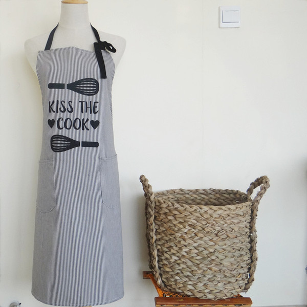 Freeshipping 70*75 cm 2018 Japanese style simple grey stripes printed cotton fabric Home Kitchen Apron for Kitchen