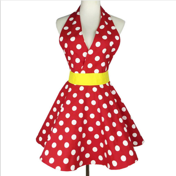 2 colours New Sexy Retro Polka Dot Bib 100% Cotton kitchen Cooking Aprons For Woman Waitress Gift