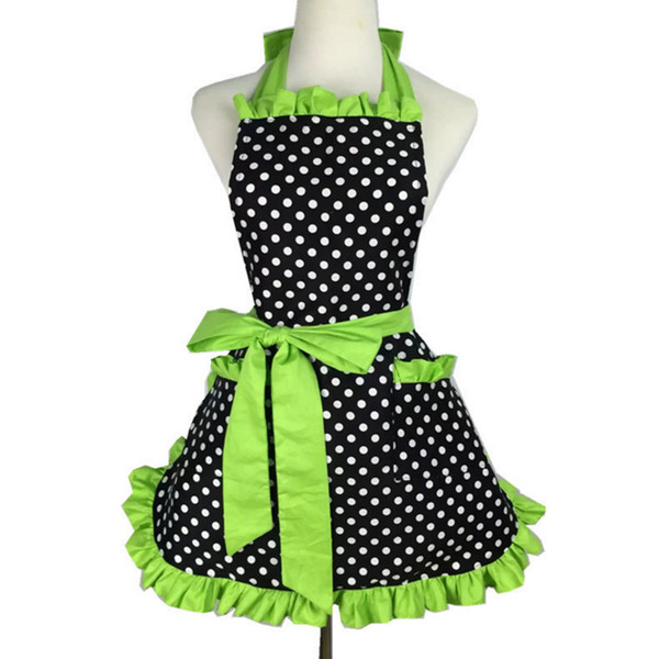 Fashion Sexy green Cute Bib Kitchen Cooking Women Apron Bibs Home Cooking Baking Party Cleaning Apron White Dots Fashion Princess Apron