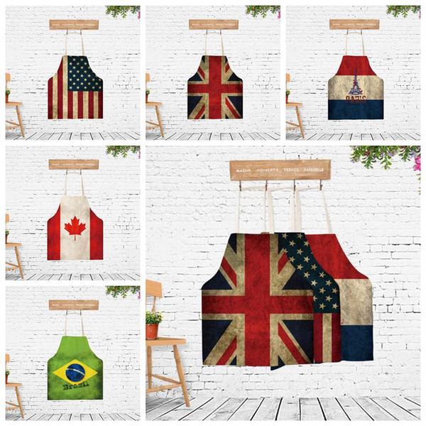 5 Styles Creative Aprons Novelty American Flag Apron Adults Printed Canada Brazil Aprons Cartoon BBQ Camping Kitchen Tool CCA10011 30pcs