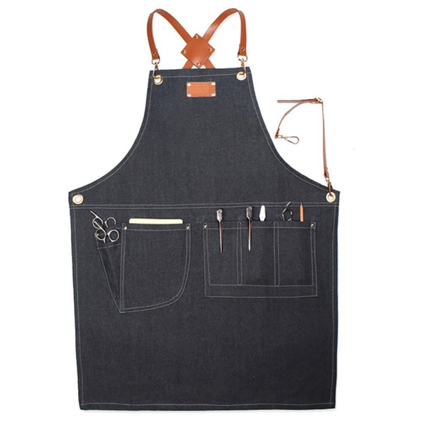 Denim Apron Uniform Unisex Adult Aprons For Woman Kitchen Cooking Gardening Floral Restaurant Coffee Shop Handmade Workers