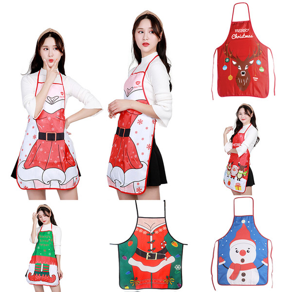 Christmas decoration Apron Merry Christmas Holiday Cooking Aprons Santa Claus Deer aprons party Home Kitchen supplies 7 colors TC181017