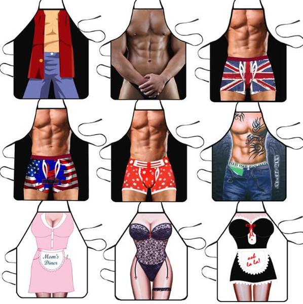 Apron Funny Cooking Kitchen Aprons for Women Men Sexy Dinner Party Baking Cartoon Aprons Muscle Printed Apron Bibs Home Cooking