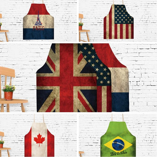 New creative apron novelty American flag apron adult printing Canada Brazil apron cartoon barbecue camping kitchen tool T6I009