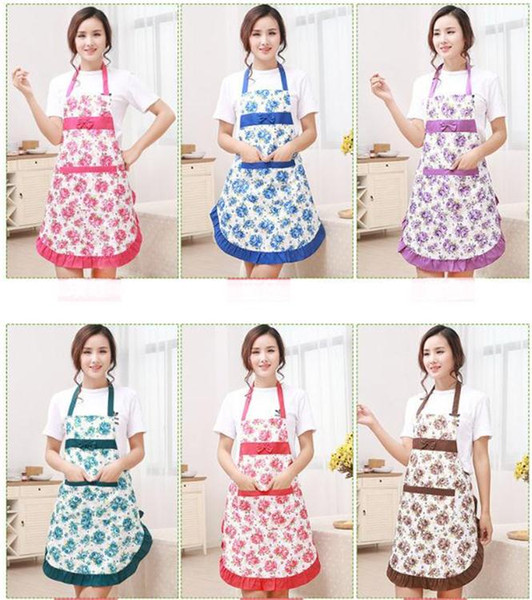 New Printed Apron with Pockets Waterproof Floral Bib Kitchen Soil Release Bowknot Home Textiles Breech Cloth SN1188