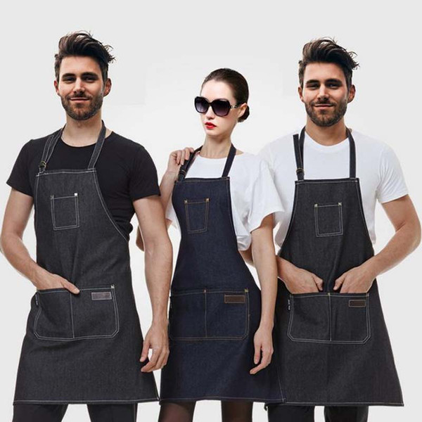 2017 new Leather Strap Custom Denim Apron for Barbershop Hairdresser Kitchen Men Personalized barbershop coffee Apron