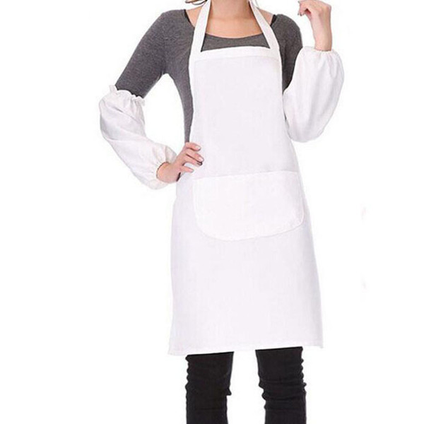 Halter-neck Style Sleeveless Kitchen Cooking Apron with Pocket Home Restaurant White Cloth Lady Men Women Aprons QW9657