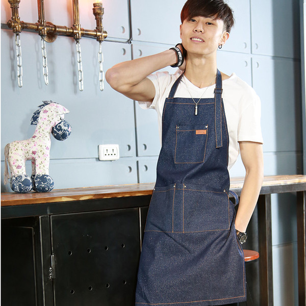 Hot Sale Aprons Denim Simple Antifouling Cowboy Uniform Unisex Aprons For Woman Men 'S Kitchen Chef Waiter Cooking Pinafore Wq009