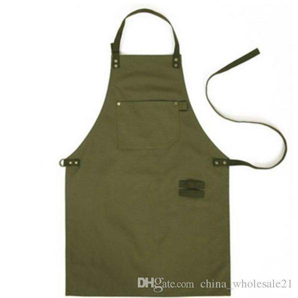 Army Green Canvas Style Aprons Catering Kitchen apron Unisex Woman Men Male Lady Cooking Restaurant Barista Work Apron