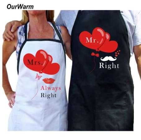 OurWarm 2pcs of Pack Kitchen Apron Women Kitchen Cooking Apron Gifts for Couples Newlyweds With Box Newlyweds Wedding Favors