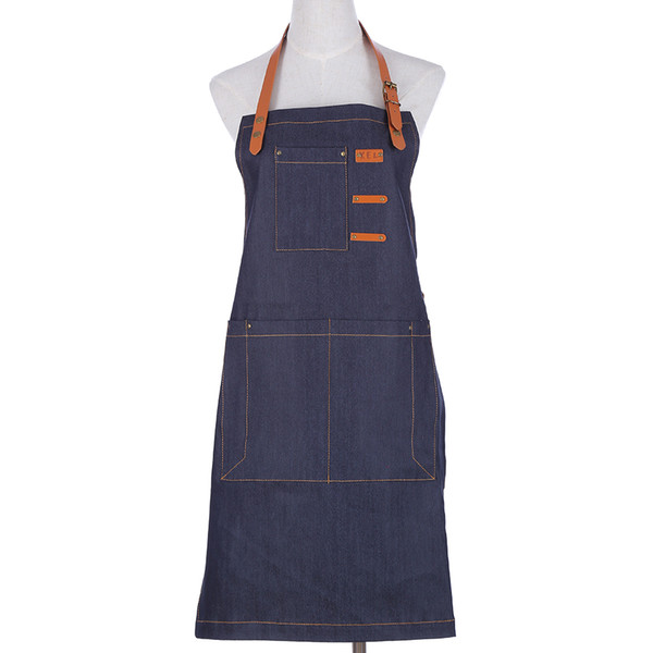 Denim Detachable Cowboy Antifouling Uniform Unisex Pinafore For Woman Men Kitchen Apron Chef Cooking Leather Antifouling