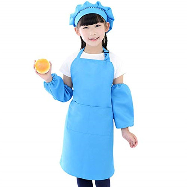 3 Piece/Set Kitchen Apron Kids Hat Nursing Sleeves Set Girls Boys Kitchen Cooking Baking Tools for Painting Cooking Baking