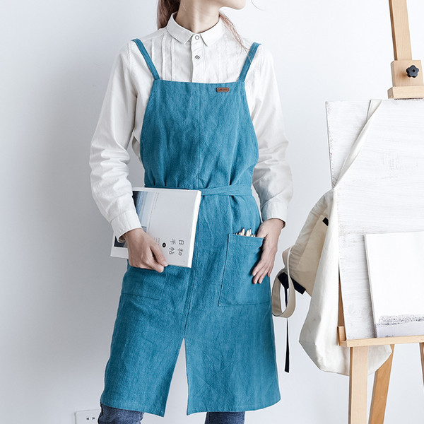 Simple Nordic Style Vent Aprons 4 Colors Cotton Linen Sleeveless Apron 77*87CM Restaurant Home Kitchen Apron Gown 2 Pieces ePacket