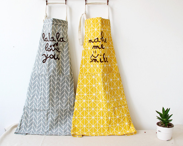 New Fashion 100% Cotton Kitchen Apron Printed Unisex Cooking Aprons Avental Dining Room Barbecue Restaurant Pocket Halterneck