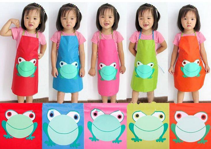 Fashion Hot Cute Children Waterproof Apron Cartoon Frog Printed Painting Cooking