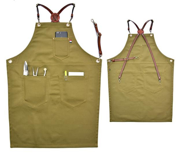 Kitchen Apron Denim Bib Apron Leather Strap Barista Coffee Chef Uniform Tattoo Shop Carpenter Hairdresser Barber Workwear S70