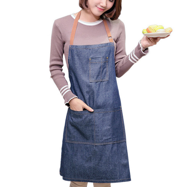 Adult Cooking Jeans Distressed Pockets Solid Pinafores Unisex Convenient Apron