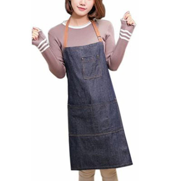 Fashion Denim Pocket Apron Adjustable Baking Chefs Kitchen Coffee Cooking BBQ Hanging Neck Aprons Drop Shipping