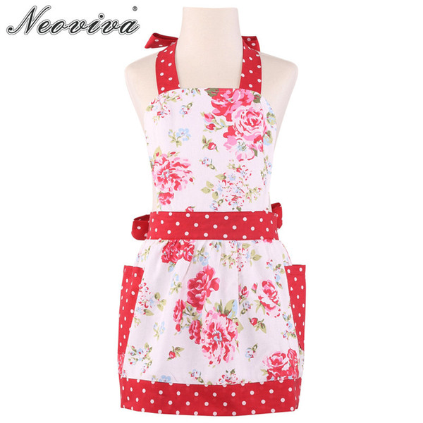 Neoviva Vintage Cotton Canvas Child Apron with Pocket for Kitchen Garden Little Diana Floral Lollipop Red Polka Dot Aprons Clean