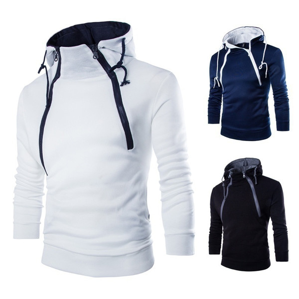 New Fashion Front Double Zipper Design Thickened Men Hoodie mens Long-sleeved Sweater