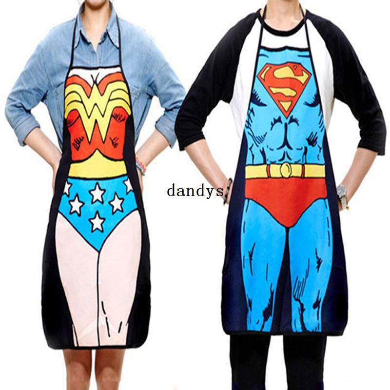 2Pcs Funny Novelty Sexy Dinner Party Superman Cooking Apron Wonder Woman Men#52077, dandys