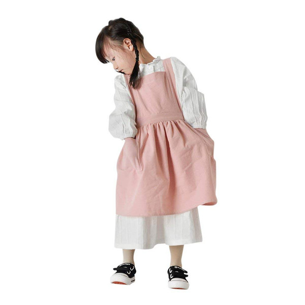 Children Cotton Apron Kids Artist Apron Kitchen Painting Aprons Water Resistant Aprons with 2 Pockets Uniform for Cooking,Baking,Painting