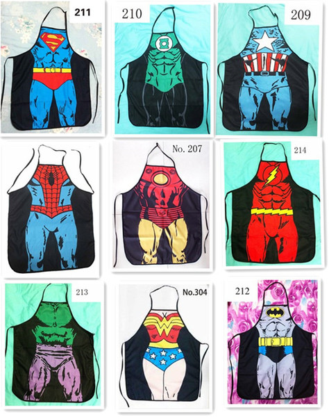 HOT sale Sexy Men Women Apron superhero Apron spiderman avengers Batman Kitchen Cooking Chef Novelty Funny Naked BBQ Party D477