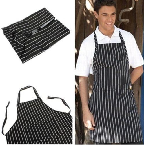 Wholesale-Adult Black Stripe Bib Apron with Pocket Chef Waiter Kitchen Cook New Tool chef uniform chef clothing cooks kitchen work apron