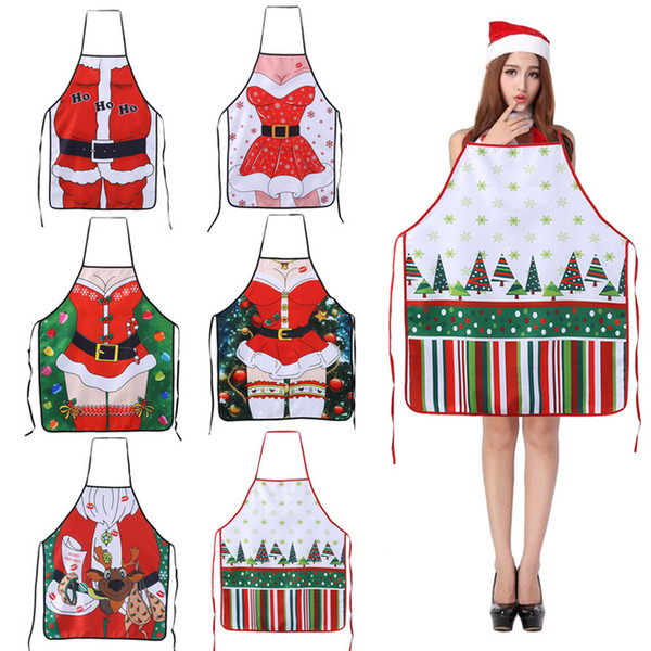 9 Styles Christmas 71cm Chef Apron Kitchen Apron Women Man Xmas Clau Pattern as Holidays Gadgets Party Decoration Kitchen Accesories