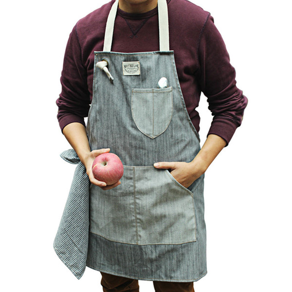 Full Length Blue Gray Denim Apron Barista Baker Bar Chef Catering Uniform Barber Florist Painter Artist Gardener Work Wear B11