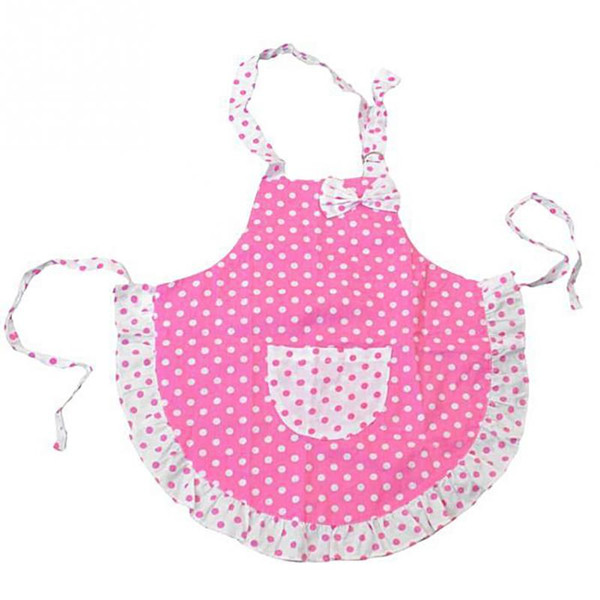 Lovely Cartoon Pink BowKnot Dot Apron Cute Child Kids Apron For Kids Kitchen Art Baking Painting Game Keep Cleaning Avental