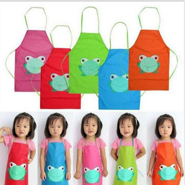 Waterproof Cute Kids Apron Cartoon Frog Printed Painting Cooking Sleeveless Wasit Apron for Children with PVC Material