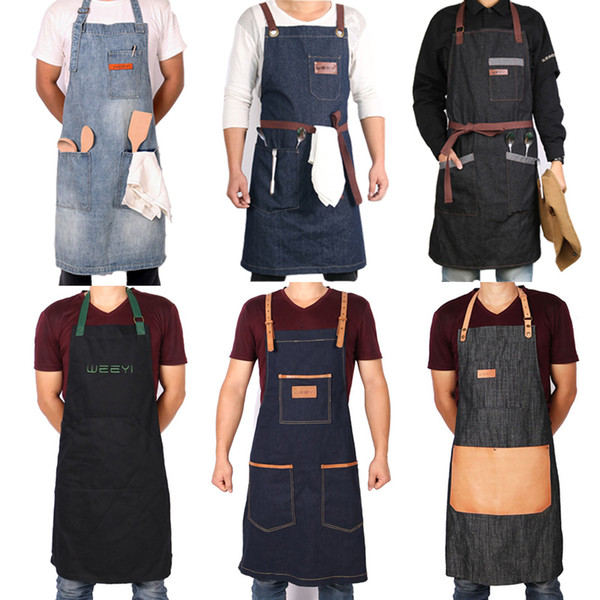 WEEYI Kitchen Restaurant Work Denim Apron Cowboy Chef Cooking Kitchen Apron For Woman Men Cafe Shop BBQ Hairdresser delantal