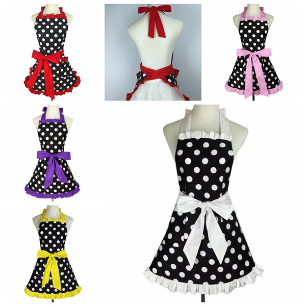 Cotton Apron Retro Women Polka Dot Aprons Girl Housework Dress Personalized Bibs Dining Room Barbecue 8 Designs Free Shipping YW1913