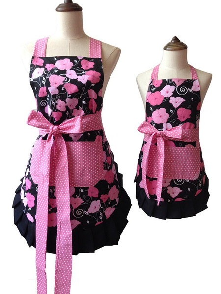 Cotton Retro Kitchen Apron Woman Flirty Aqua Damask Ruffled Chef Floral Cooking Aprons Free Size 5 Color