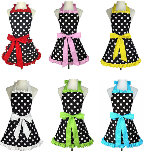 Cute Round Dot Aprons Household Kitchen Cooking Aprons For Lady Women