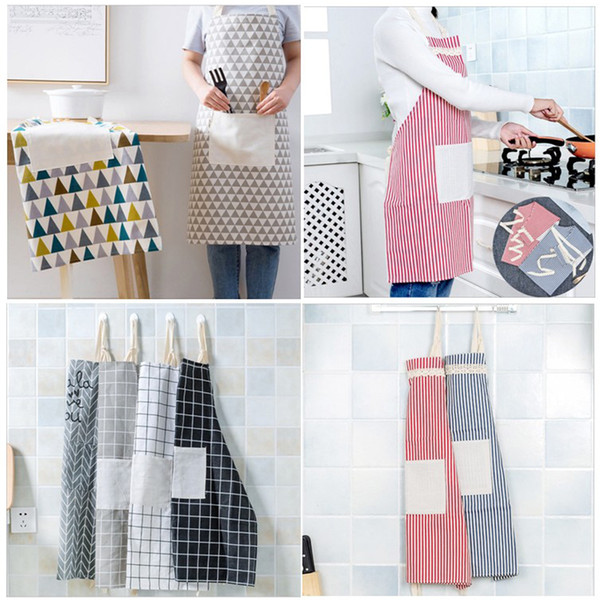 Black Apron server Apron chef apron stylist aprons housework Brife Kitchen Aprons with pocket for women mens grid aprons