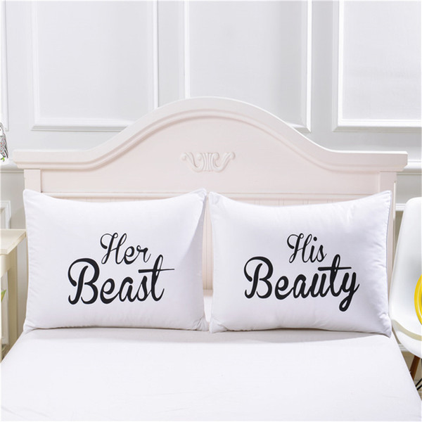 white polyester pillow case his and hers beast beauty pilowslip cover one pair for couple creative pillowcase
