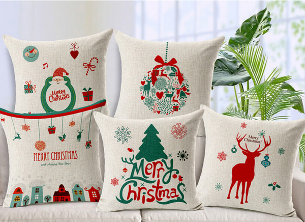 5Pcs /Lot Merry Christmas Santa Claus Snowman Elk Thicken Cotton Linen Pillow Sets Sofa Cushion Covers Home Decor Pillowcase